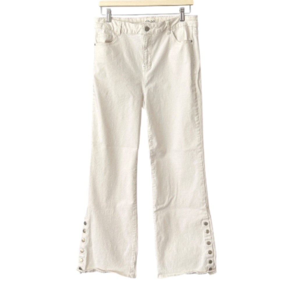 Charlie B. Women’s Bootcut Cream Pants Size 14 Button Snap Hem Detail